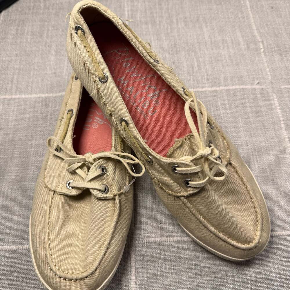 Blowfish Malibu Beige Canvas Lace-Up Low Tide Boat Shoes Sz 8